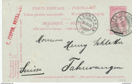 677/28 -  Entier Postal Fine Barbe Cachet à Pont BRUXELLES Départ 1906 Vers FAHRWANGEN Suisse - Postkarten 1871-1909