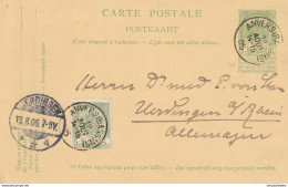 DDX 671 --  Entier Postal Armoiries + TP Dito PERFORE F.L. § C. ANVERS Bassins 1905 Vers URDINGEN Allemagne - 1863-09