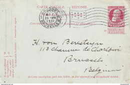 DDX 670 --  Entier Postal REPONSE Grosse Barbe - Cachet Drapeau FITCHBURG Mass. 1911 Vers BRUXELLES - Postkarten 1909-1934