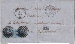 DDX 662 --  Belgique Enveloppe TP Médaillons BRUXELLES 1861 Vers Le Brasseur Dehardeng à HAUTMONT , Nord (France) - Bières