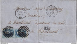 DDX 662 --  Belgique Enveloppe TP Médaillons BRUXELLES 1861 Vers Le Brasseur Dehardeng à HAUTMONT , Nord (France) - Biere