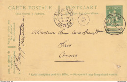 738/26 -- Entier Postal Pellens T2R MERCHTEM 1913 Vers Anvers - Signé Veuve Sergagne ? - Cartes Postales 1909-1934