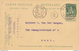 749/26 -- Entier Postal Pellens T4R DENDERMONDE 1912 Vers GENT - Cachet Verstraete , Houthandel à BAESRODE - Cartes Postales 1909-1934