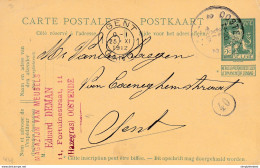 747/26 -- Entier Postal Pellens T4R OOSTENDE 1912 à GENT - Cachet  Magazijn Van Meubels Eduard Deman , HAZEGRAS OOSTENDE - Tarjetas 1909-1934