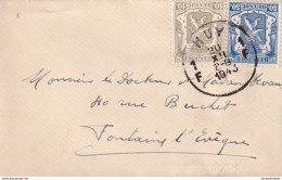 DDW824 -- Enveloppe Carte De Visite - TP Petit Sceau 50 C+ 10 C HUY 1943 Vers FONTAINE L' EVEQUE - 1935-1949 Kleines Staatssiegel