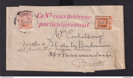 DDZ 467 -- Bande D' IMPRIME TP Houyoux PREO BRUXELLES 1923 , Réexpédiée Avec TP Albert 1 C BRUXELLES 1923 - Sobreimpresos 1922-31 (Houyoux)
