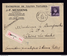 DDY 892 -- Courrier RECOMMANDE - Enveloppe TP Képi MARCINELLE 1936 Vers VELAINE Sur Sambre - Entete Toitures Messens - 1931-1934 Kepi