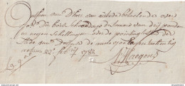 DDY 436 -- Reçu = Ontvangstbewijs Voor VAN OUTRIVE Over Du Bois Shoondorp  , DEYNZE 1782 - 1714-1794 (Pays-Bas Autrichiens)