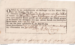 DDY 435 -- Reçu = Ontvangstbewijs Voor Den Marquis Van DEYNZE - Gronden In De Parochie Van DRONGENE 1753/1761 - 1714-1794 (Austrian Netherlands)