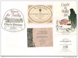 Etiquettes  Décollées Côtes De Provence Cuvée Du Bailly 1998, Réserve Du Bailly Et Château Maravenne - Pink Wines