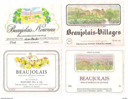 Etiquettes De Vin BEAUJOLAIS 1987, 1991 Et 1992 - Illustration Vignoble Et Clocher  - Décollées - - Beaujolais