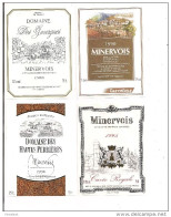 Etiquettes  MINERVOIS 1988, 1990, 1994,1995 : Domaine Des Gourgues, Hautes Perrières, Cuvée Royale  - - Languedoc-Roussillon