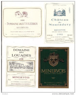 Etiquettes  MINERVOIS 1990 : Domaine Des Tuileries,château De Naucadery, Domaine Des Louades Et Azille - - Languedoc-Roussillon