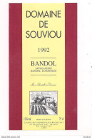 étiquette BANDOL 1992 -Domaine De Souviou - Cagnolari Le Beausset - - Rosés