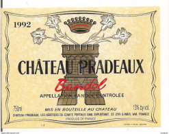étiquette BANDOL 1992 - Château Pradeaux - Les Héritiers Du Comte Portalis  - St Cyr Sur Mer - - Rosé (Schillerwein)
