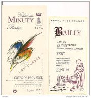 Etiquettes Côtes De Provence 1996 Prestige Cru Classé Et 2001 Bailly, Château Minuty, Gassin - - Pink Wines