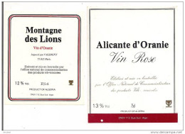 Etiquettes Vin  D'Algérie  Oranie Montagne Des Lions Et Alicante - Office Nl De Commercial. Produits VitiVinicoles - - Colecciones & Series