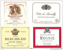 4 Etiquettes  Beaujolais,rouge 2004,domaine De Logère,  Beaujolais 1984, Côte De Brouilly Et Régnié  - - Beaujolais
