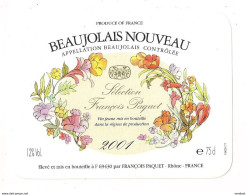 Etiquette  Beaujolais  Nouveau 2001 - Sélection François Paquet - - Beaujolais