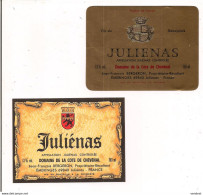 2 étiquettes  Beaujolais Juliénas - Domaine De La Côte De Chénéval -  Emeringes -  Jean-François Bergeron, Juliénas - - Beaujolais