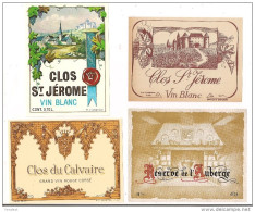 4 Etiquettes Clos St Jérôme Blanc, Clos Du Calvaire  Et Réserve De L'auberge - Courtrai - - Verzamelingen, Voorwerpen En Reeksen