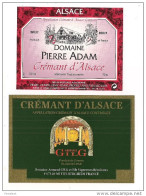 2 Etiquettes Crémant D'Alsace  Domaine Pierre Adam  à Ammerschhwirhr Et Armand Gilg à Mittelbergheim  - - Blancs