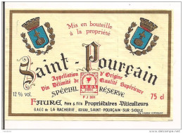 Etiquette  Vin De SAINT-POURCAIN Spécial Réserve Faure à La Racherie - - Vino Bianco