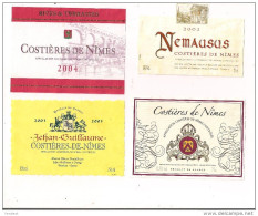 Etiquettes  Costières De Nîmes  2004 Ill. Pont Du Gard, Nemausus 2002, Jehan Guillaume 2001 - - Colecciones & Series