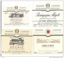 Etiquettes Vin  Du Beaujolais Honoré Lavigne: Brouilly, Régnié, Mercurey Et  Aligoté - Beaujolais