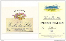 Etiquette Vin De Pays D'OC 1997 Cabernet Sauvignon Et 1999 Enclos Des Lilas - Arzens - - Vin De Pays D'Oc