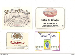 4 Etiquettes Vin : Verdillon,J.Pochet, Sète, Vieilles Voûtes EtCuvée Du Boucher Monmessin Et Taste Grap - - Colecciones & Series