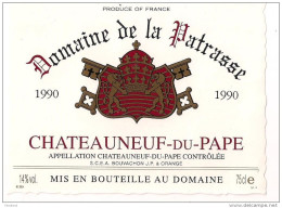 Etiquette CHATEAUNEUF Du PAPE Domaine De La Patrasse 1990  - - Côtes Du Rhône