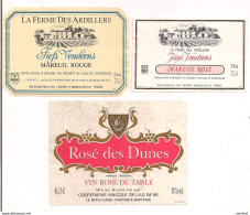 3 Etiquettes Décollées Mareuil Ros" Et Rouge Fiefs Vendéens J.Mourat 1990 Et Rosé Des Dunes Ile De Ré - - Rosés