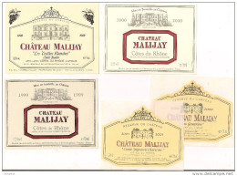 5 Etiquettes  Côtes Du Rhône - 1998, 1999, 2000, 2001 Château Malijay à Jonquières - - Côtes Du Rhône