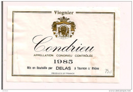 Etiquette CONDRIEU Viognier 1985 - Delas à Tournon - Décollée - - Côtes Du Rhône
