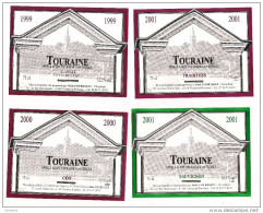 4 Etiquettes TOURAINE  Gamay 1999, Côt 2000, Tradition  Et Sauvignon 2001 - A.Courtault -Thésée La Romaine - Collections & Sets