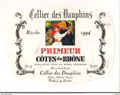 Etiquette Décollée - Cellier Des Dauphins - Primeur 1994 - Ill. Renoir - - Côtes Du Rhône
