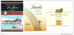 Etiquettes Vin De Suisse:  Gamay De Genève Réserve PCVG, Paradis De Choully 1989 Et Le Riesling Sylvaner De Peissy - - Lots & Sammlungen