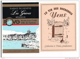 Etiquettes Vin De Suisse:  Gamay De Genève Réserve PCVG Et Le Vin Des Bourgeois Yens  - - Colecciones & Series