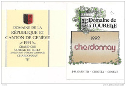 Etiquettes Vin De Suisse: Chardonnay Domaine De La Tourelle 1992 Et Domaine De La République 1991 Coteau De Lully - - Collections & Sets