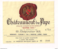 Etiquette Chateauneuf Du Pape " Barbe Rac "  - M.Chapoutier S.A. à Tain L'Hermitage - Numérotée - Décollée - - Côtes Du Rhône