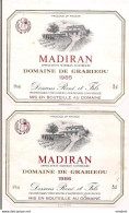 2 étiquettes Décollées - Madiran - 1985 Et 1986 Domaine De Grabieou - Dessans René Et Fils à Maumusson - Madiran
