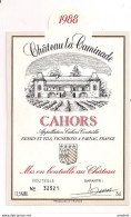 étiquette  - Cahors: Château La Caminade 1988 - Resses Er Fils à Parnac - - - Cahors