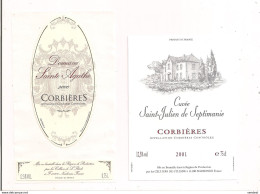 Etiquettes Corbières - St Julien De Septimanie 2001 Et Domaine Ste Agathe  2000 - Celliers De L'Iliade - - Languedoc-Roussillon