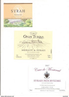 3 étiquettes Vin De Pays D'Oc Syrah, Opus Terra Merlot-Syrah, Cave De Monterail 2007 Syrah-Mourvèdre - - Languedoc-Roussillon