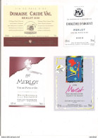 4 étiquettes Vin De Pays D'Oc Merlot: Claude Val 2001,Emblème D'Argent 2003,1998,médaille Or 1999 - Languedoc-Roussillon