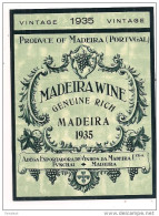 Etiquette  MADEIRA Wine , Guenuine Rich , Vintage 1935 -  Funchal, Portugal - Madère - étiquette Ancienne - - - Witte Wijn
