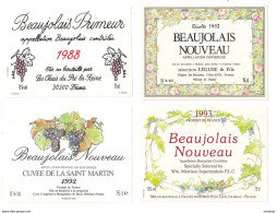 4 étiquettes Beaujolais Primeur 1988, Nouveau 1992, 1993 - - Beaujolais