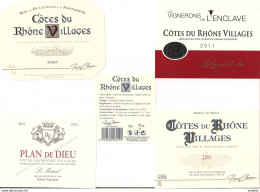 Etiquettes  Côtes Du Rhône Villages: 2007, Plan De Dieu 2011, Vignerons De L'Enclave 2011, Domaine Bois Des Dames - - Côtes Du Rhône