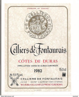 Etiquette  Côtes De Duras " Celliers De Fontaurais " 1982 - - Red Wines